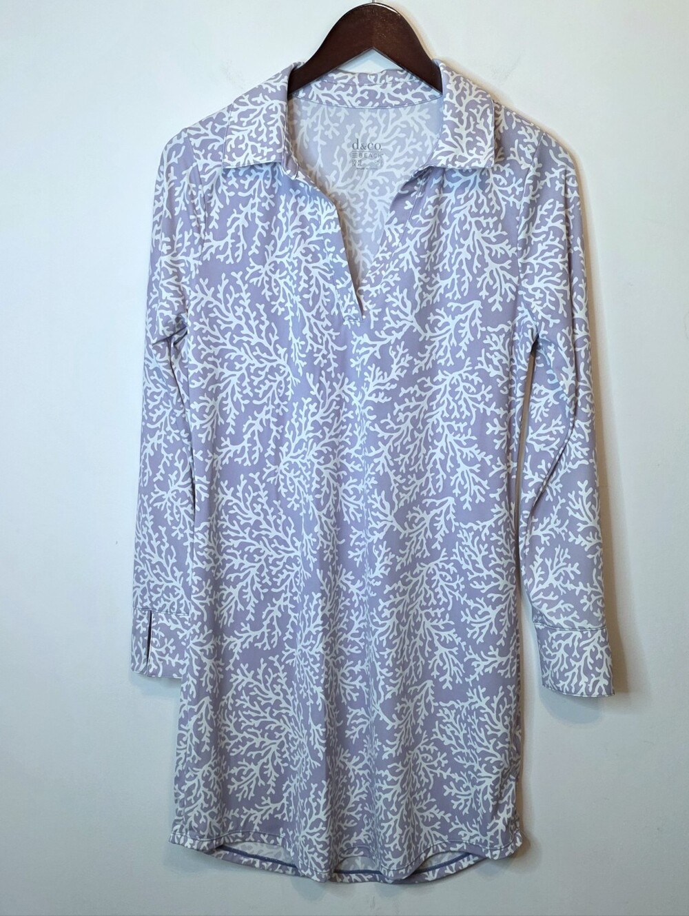 Denim & Co Beach Long Sleeve Swim Dress Cover Up Purple Coral Print Size XS QVC